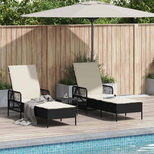 Sonnenliege mit Kissen 2 pcs Schwarz 35 x 35 x 32cm Poly-Rattan