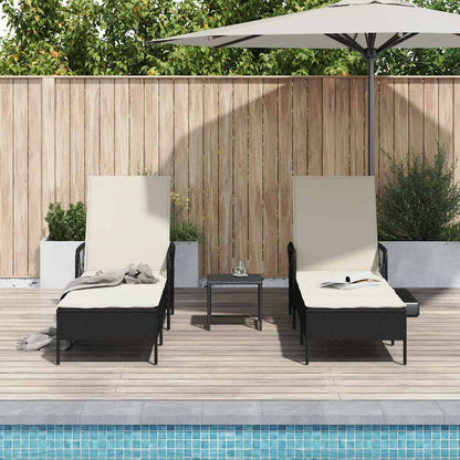 Sonnenliege mit Kissen 2 pcs Schwarz 35 x 35 x 32cm Poly-Rattan