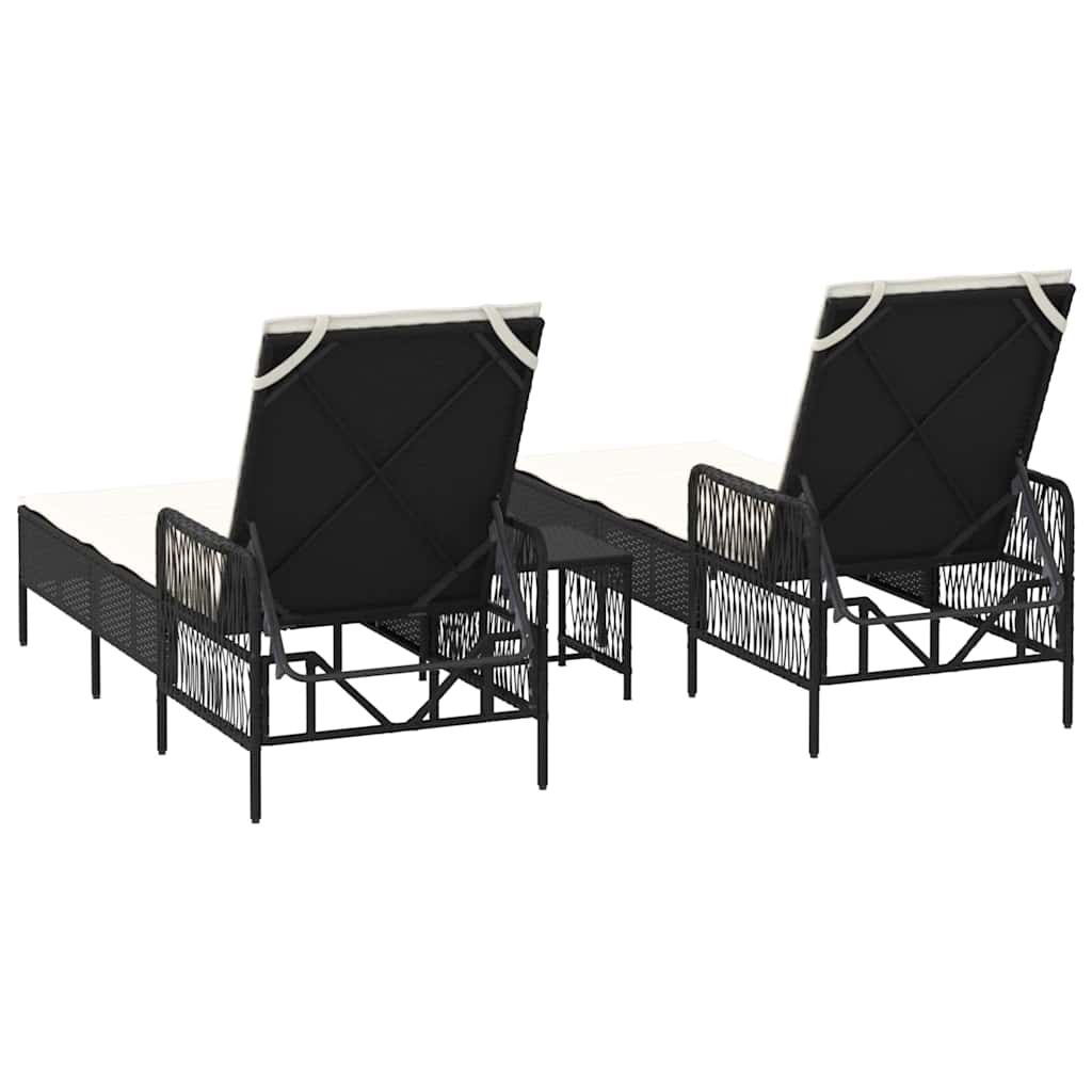 Sonnenliege mit Kissen 2 pcs Schwarz 35 x 35 x 32cm Poly-Rattan