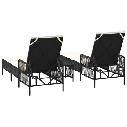 Sonnenliege mit Kissen 2 pcs Schwarz 35 x 35 x 32cm Poly-Rattan