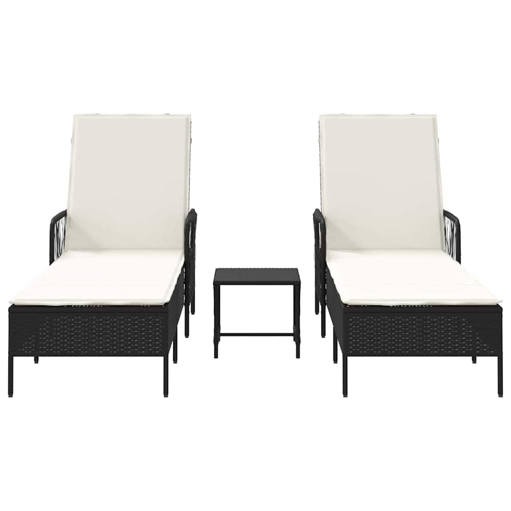 Sonnenliege mit Kissen 2 pcs Schwarz 35 x 35 x 32cm Poly-Rattan