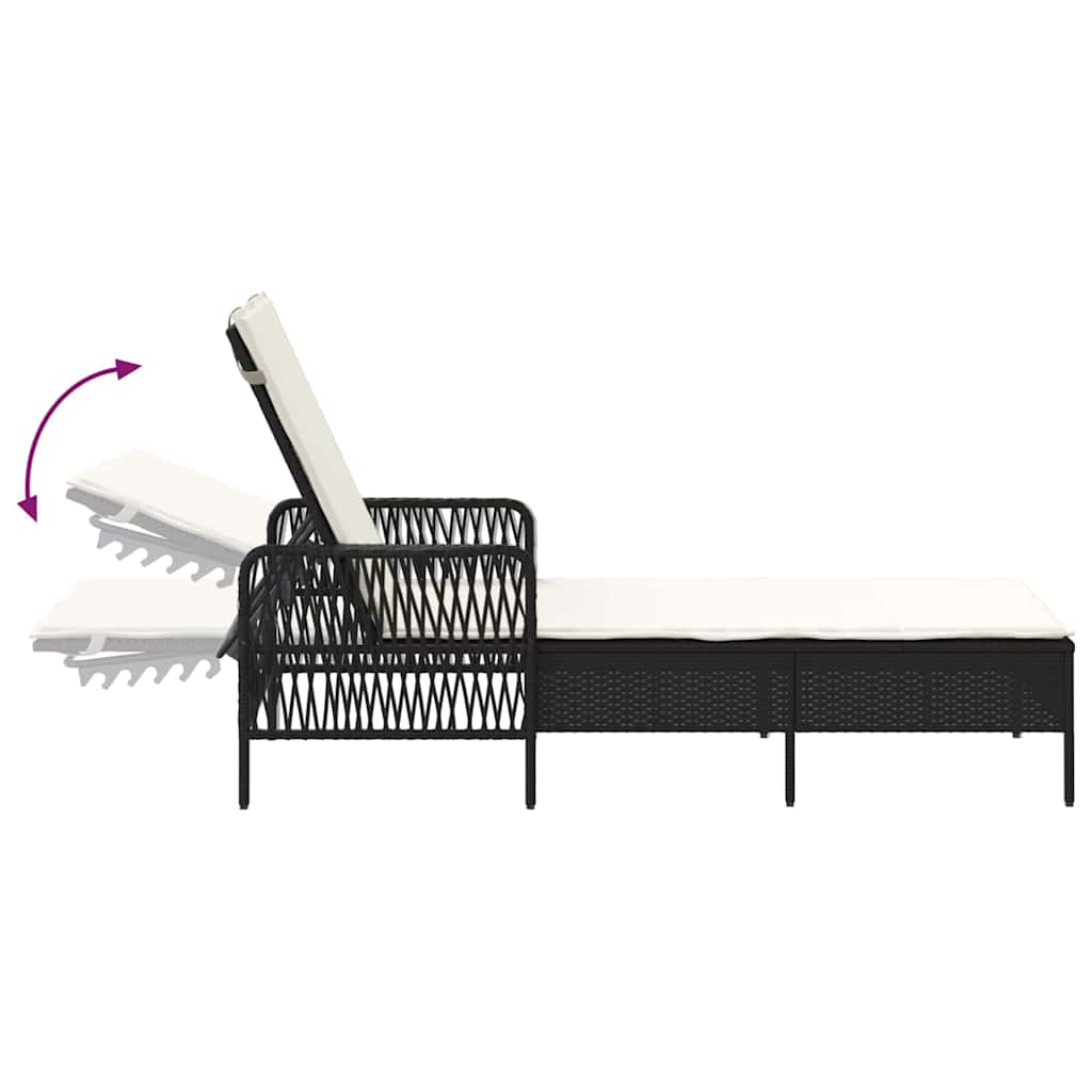 Sonnenliege mit Kissen 2 pcs Schwarz 35 x 35 x 32cm Poly-Rattan