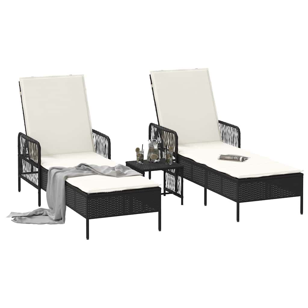 Sonnenliege mit Kissen 2 pcs Schwarz 35 x 35 x 32cm Poly-Rattan