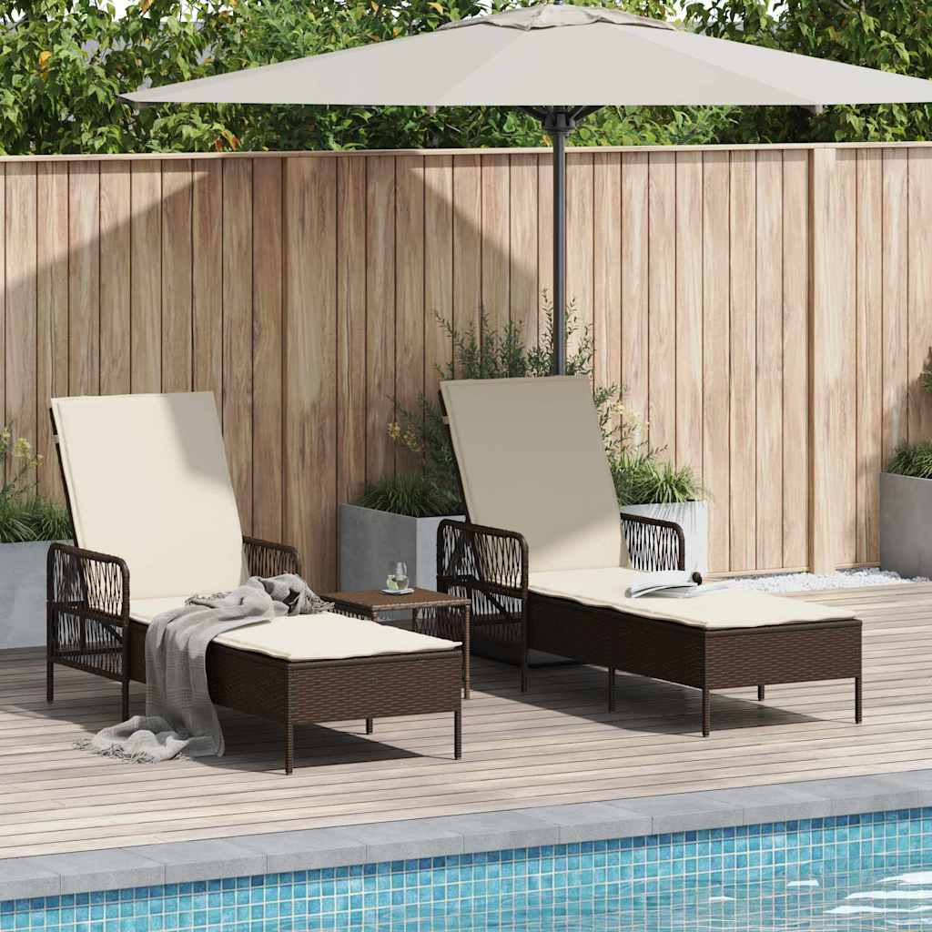 Sonnenliege mit Kissen 2 pcs Braun 35 x 35 x 32cm Poly-Rattan