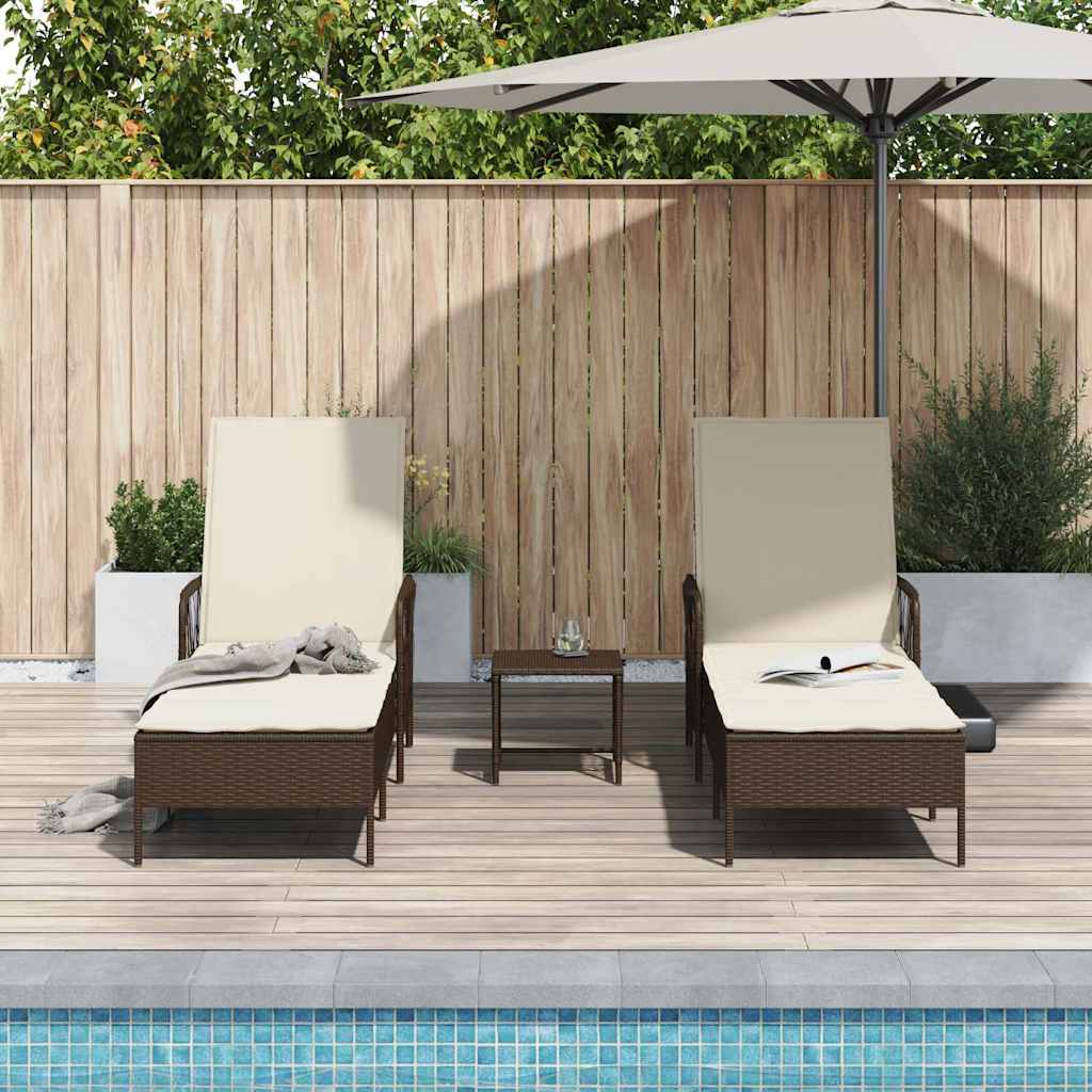 Sonnenliege mit Kissen 2 pcs Braun 35 x 35 x 32cm Poly-Rattan