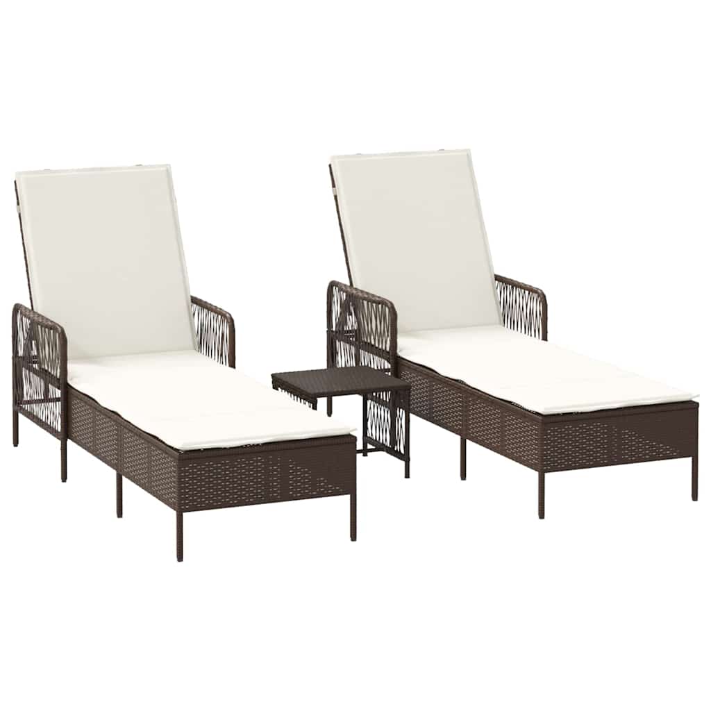 Sonnenliege mit Kissen 2 pcs Braun 35 x 35 x 32cm Poly-Rattan