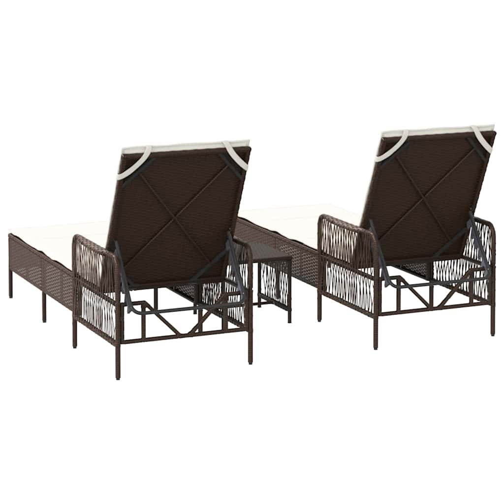 Sonnenliege mit Kissen 2 pcs Braun 35 x 35 x 32cm Poly-Rattan