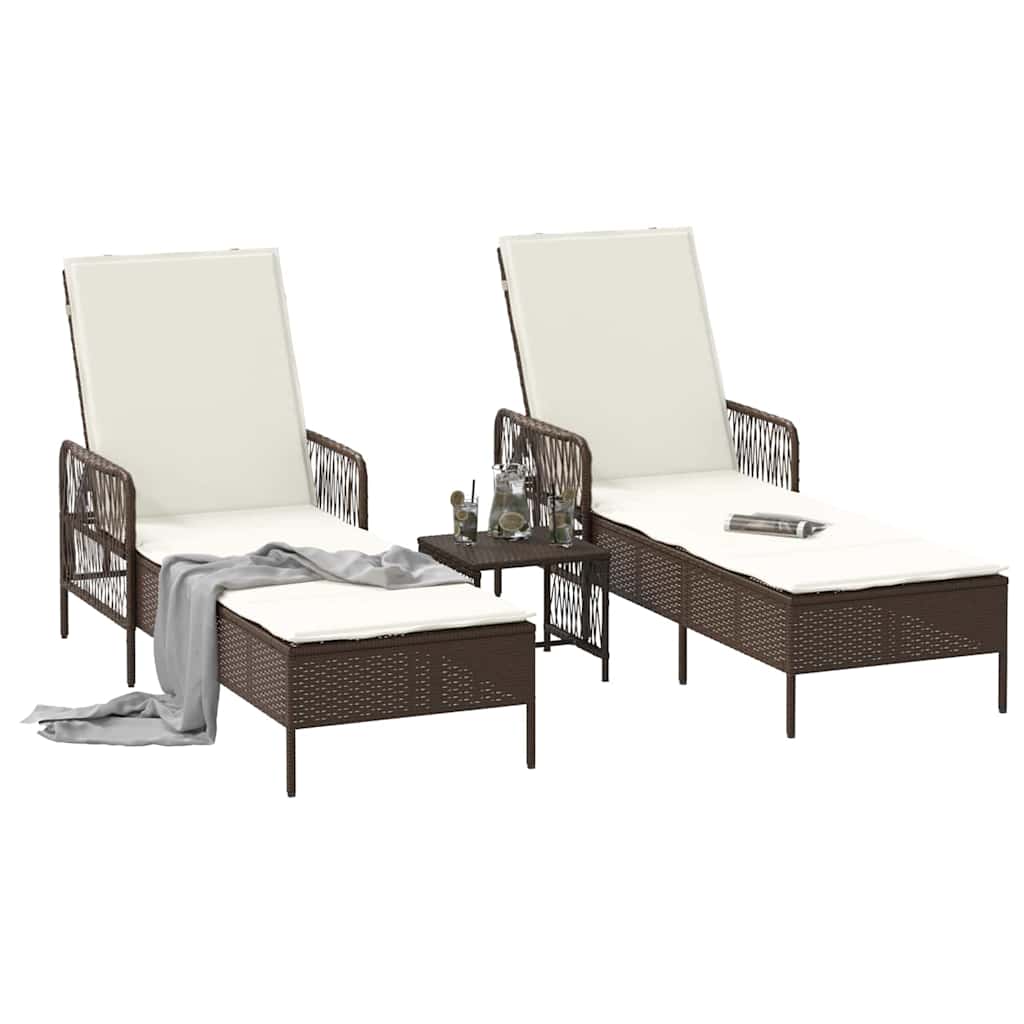 Sonnenliege mit Kissen 2 pcs Braun 35 x 35 x 32cm Poly-Rattan