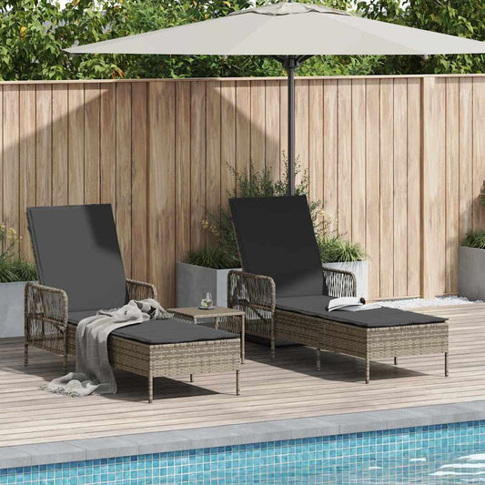 Sonnenliege mit Kissen 2 pcs Grau 35 x 35 x 32cm Poly-Rattan