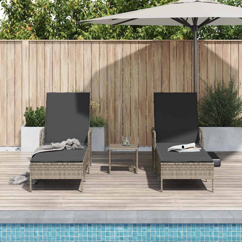 Sonnenliege mit Kissen 2 pcs Grau 35 x 35 x 32cm Poly-Rattan