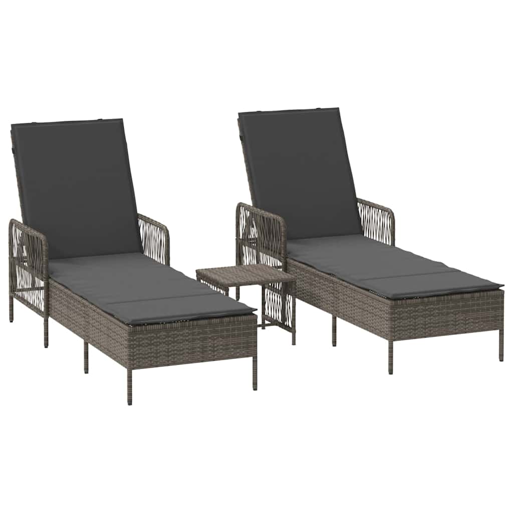 Sonnenliege mit Kissen 2 pcs Grau 35 x 35 x 32cm Poly-Rattan