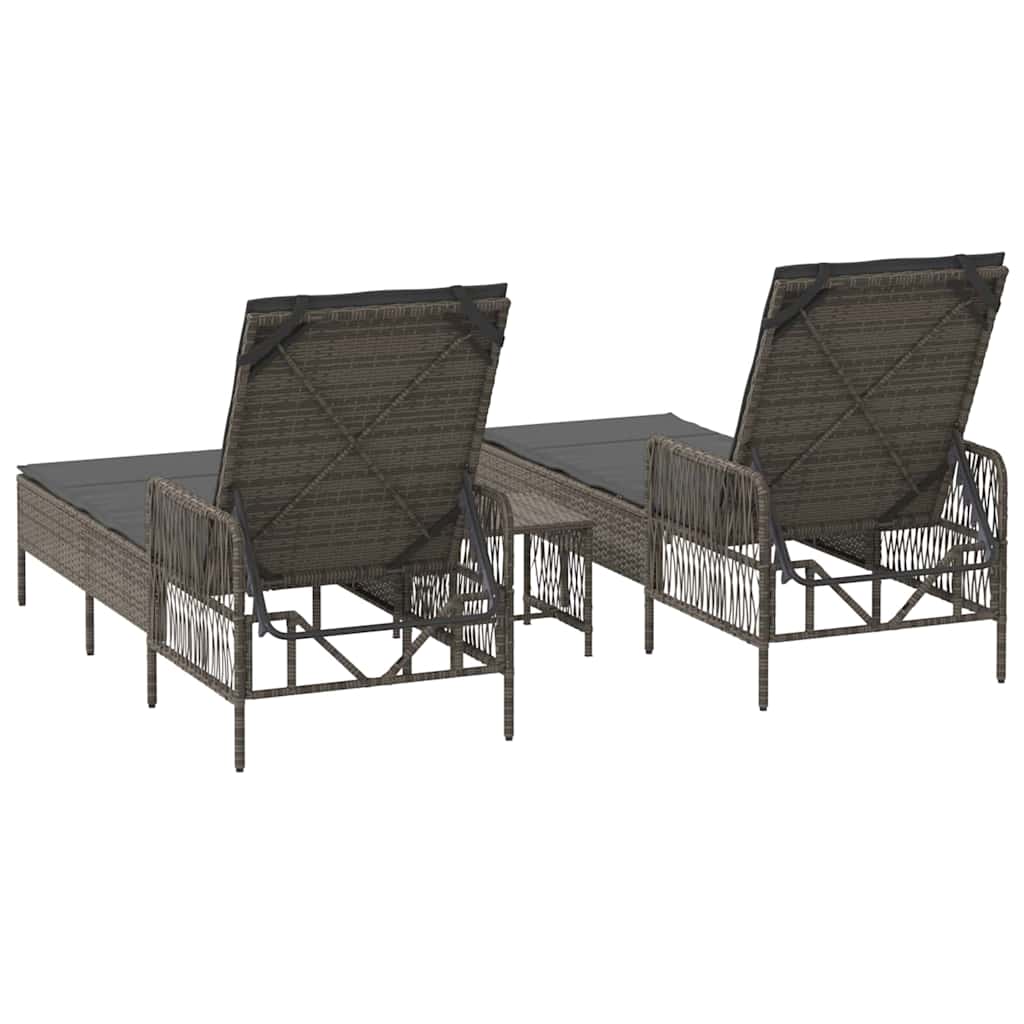 Sonnenliege mit Kissen 2 pcs Grau 35 x 35 x 32cm Poly-Rattan