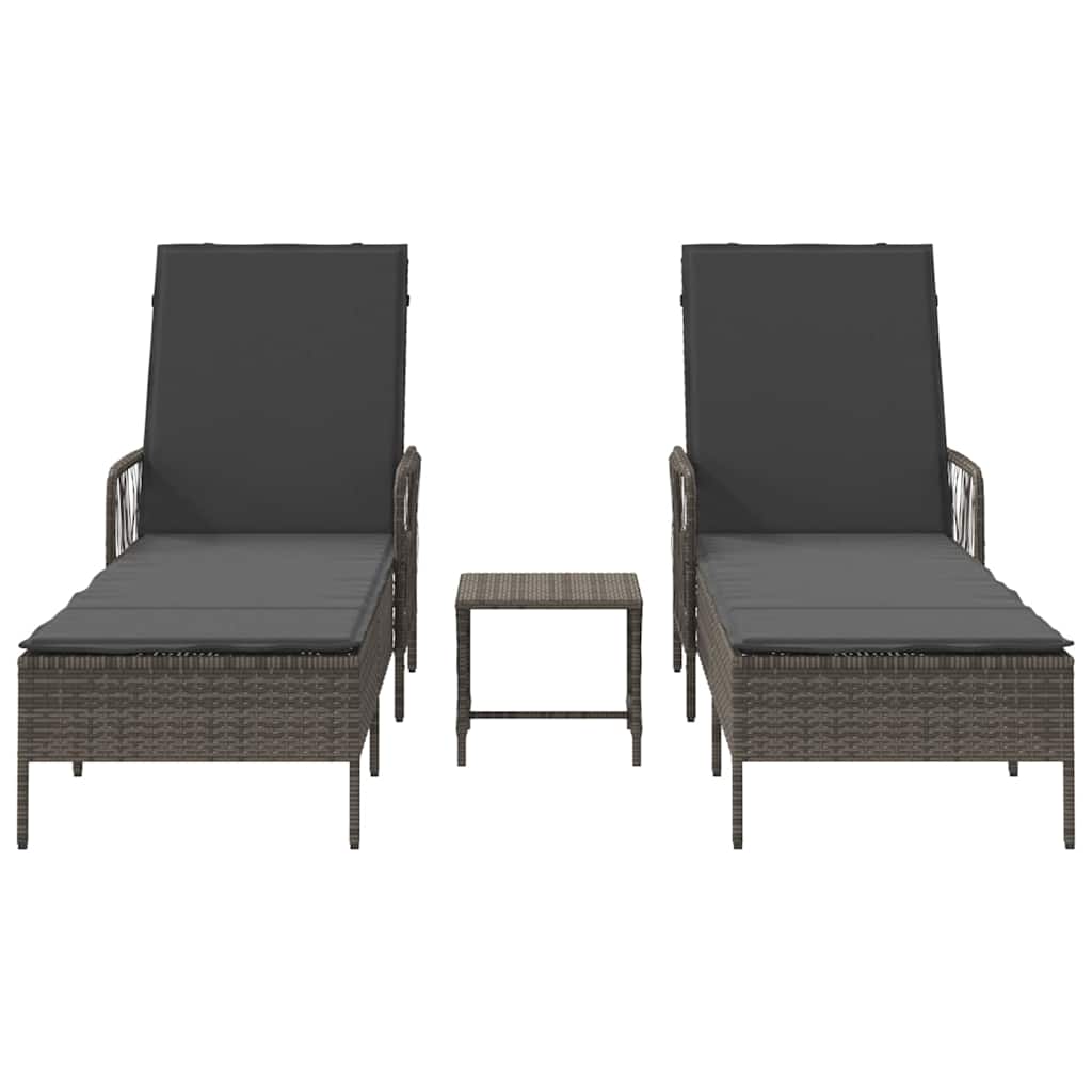 Sonnenliege mit Kissen 2 pcs Grau 35 x 35 x 32cm Poly-Rattan