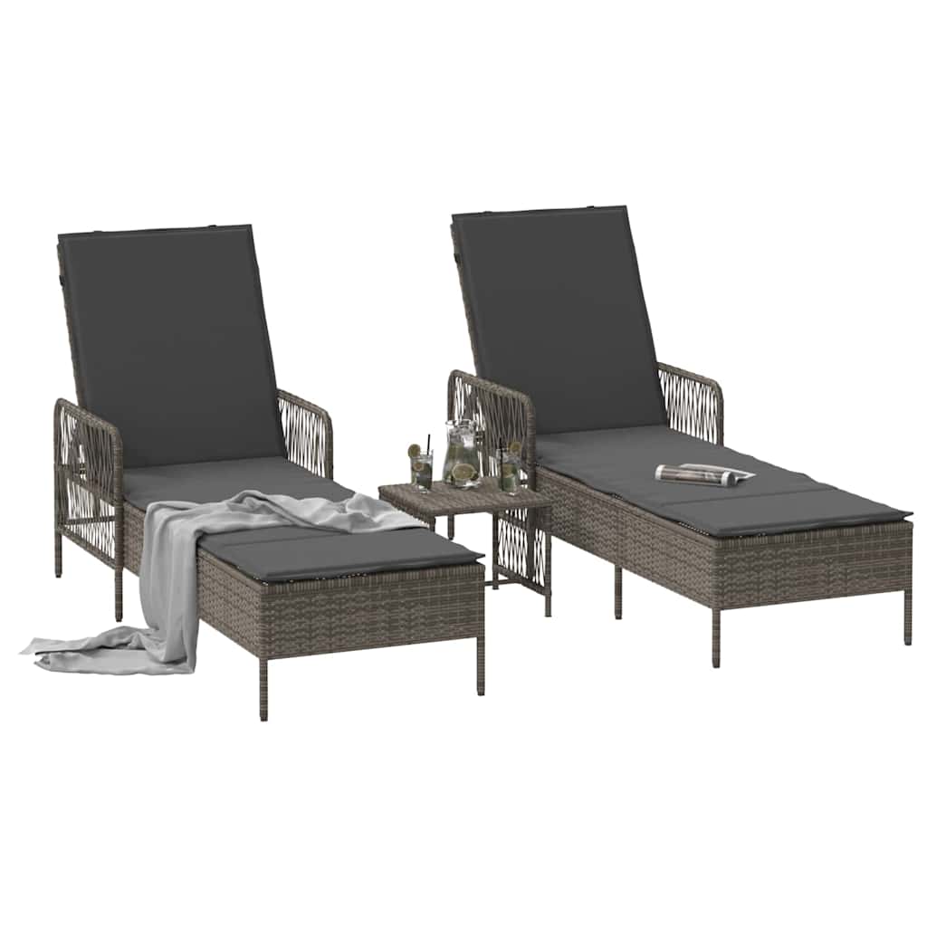Sonnenliege mit Kissen 2 pcs Grau 35 x 35 x 32cm Poly-Rattan