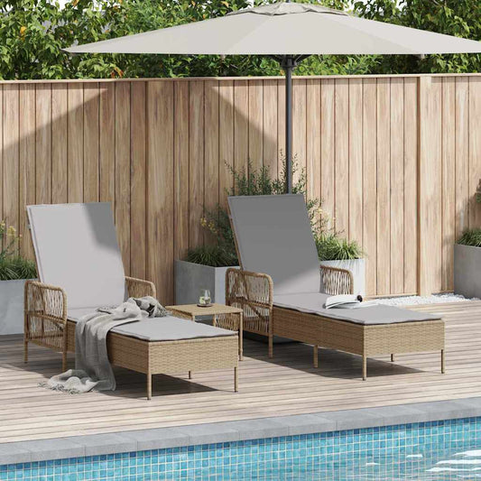 Sonnenliege mit Kissen 2 pcs Beige 35 x 35 x 32cm Poly-Rattan