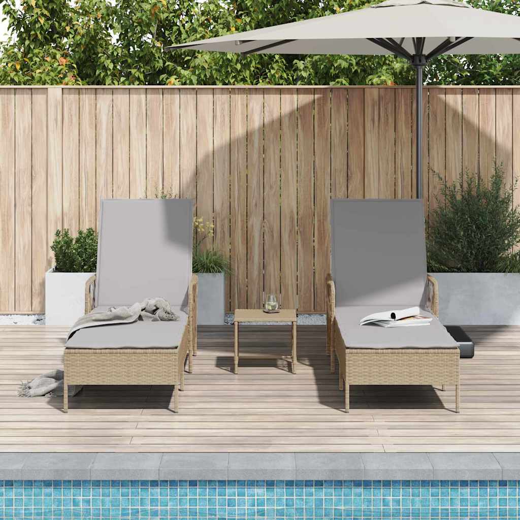 Sonnenliege mit Kissen 2 pcs Beige 35 x 35 x 32cm Poly-Rattan