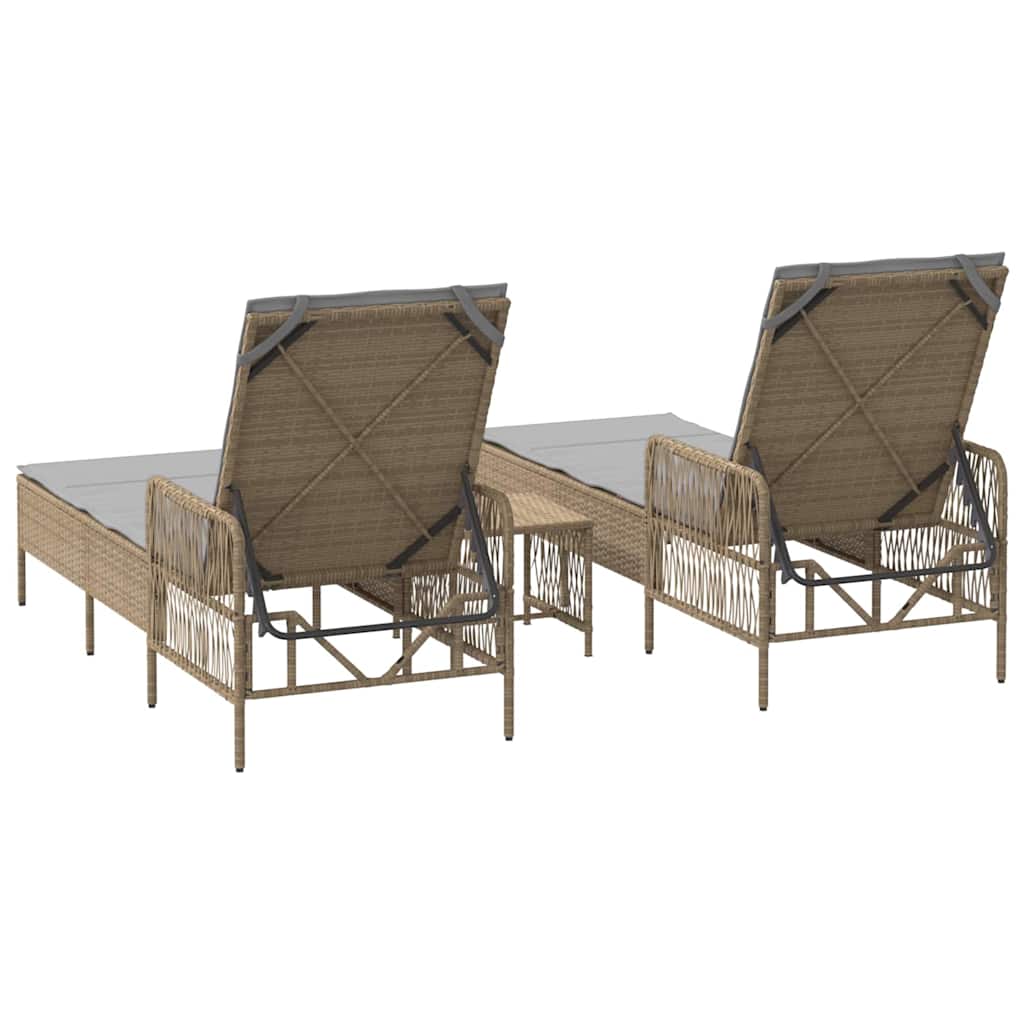 Sonnenliege mit Kissen 2 pcs Beige 35 x 35 x 32cm Poly-Rattan