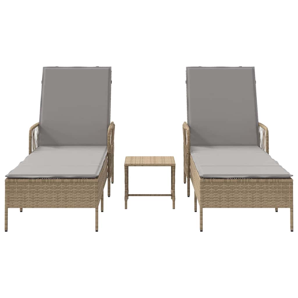Sonnenliege mit Kissen 2 pcs Beige 35 x 35 x 32cm Poly-Rattan