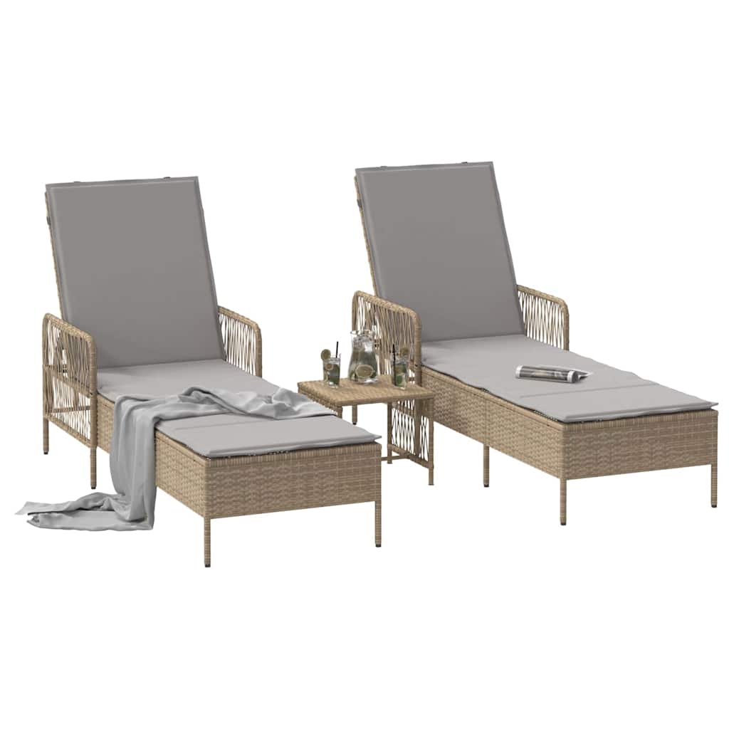 Sonnenliege mit Kissen 2 pcs Beige 35 x 35 x 32cm Poly-Rattan