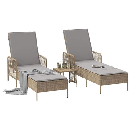 Sonnenliege mit Kissen 2 pcs Beige 35 x 35 x 32cm Poly-Rattan