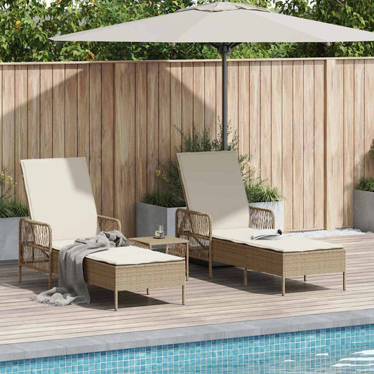 Sonnenliege mit Kissen 2 pcs Beige 35 x 35 x 32cm Poly-Rattan