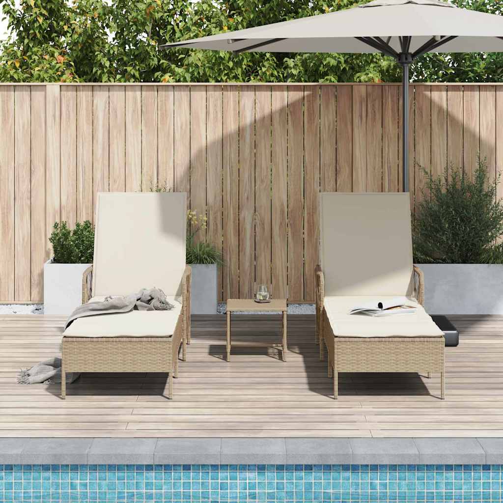 Sonnenliege mit Kissen 2 pcs Beige 35 x 35 x 32cm Poly-Rattan