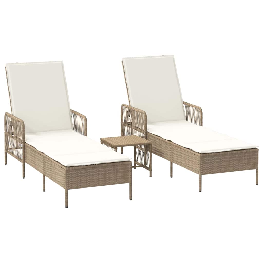 Sonnenliege mit Kissen 2 pcs Beige 35 x 35 x 32cm Poly-Rattan