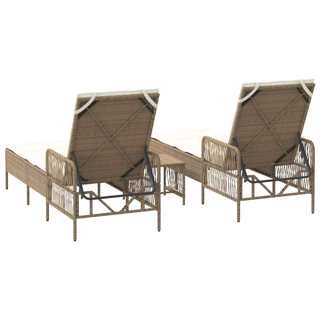 Sonnenliege mit Kissen 2 pcs Beige 35 x 35 x 32cm Poly-Rattan