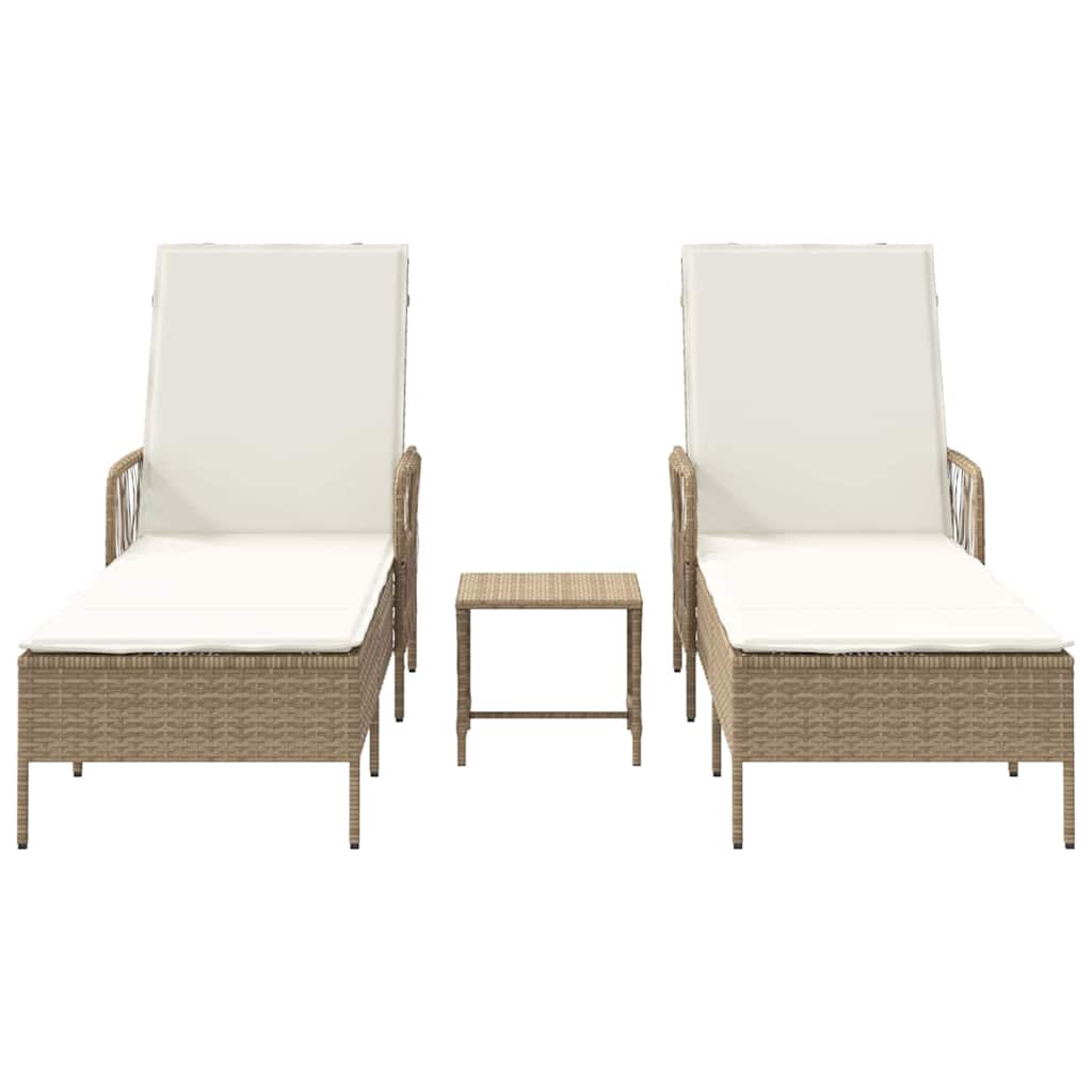 Sonnenliege mit Kissen 2 pcs Beige 35 x 35 x 32cm Poly-Rattan