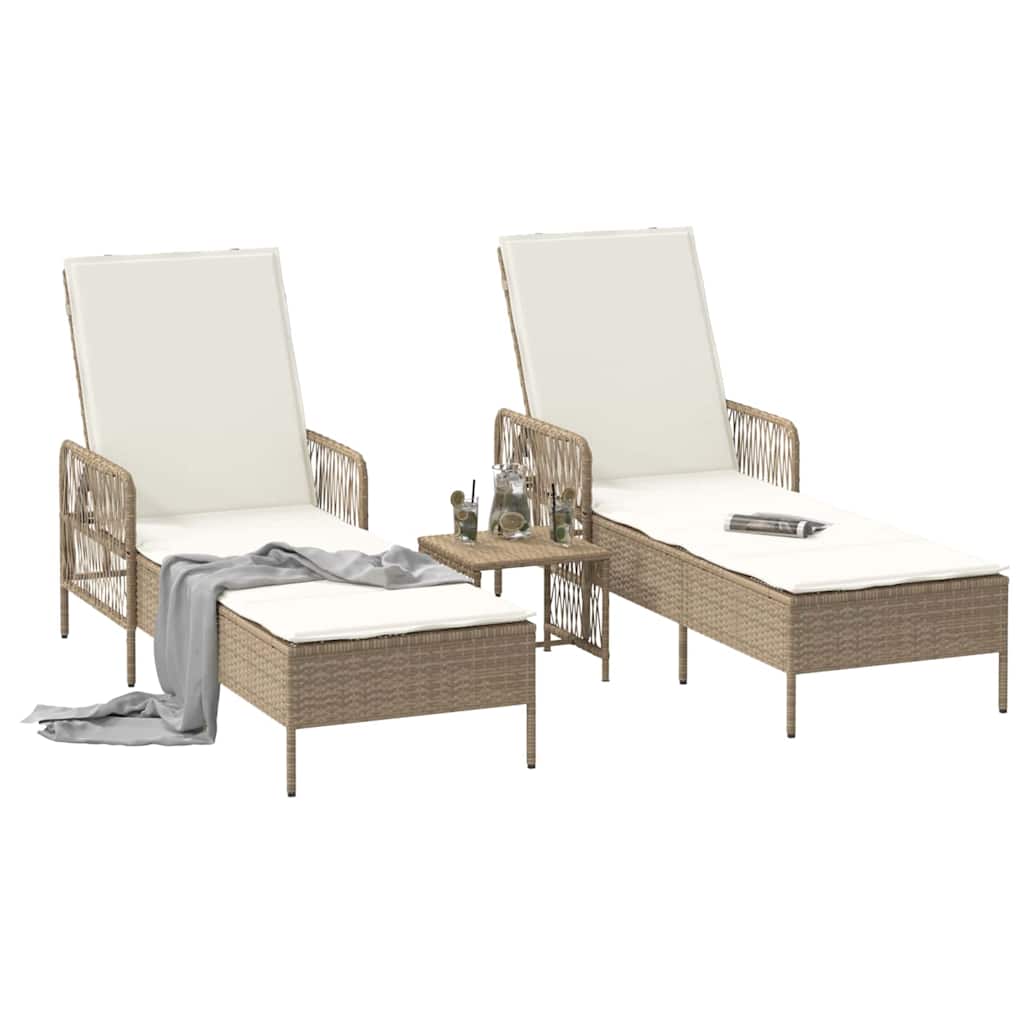 Sonnenliege mit Kissen 2 pcs Beige 35 x 35 x 32cm Poly-Rattan