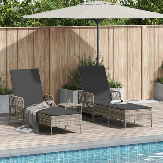 Sonnenliege 2-Person 2 pcs Hellgrau 35 x 35 x 32cm Poly-Rattan