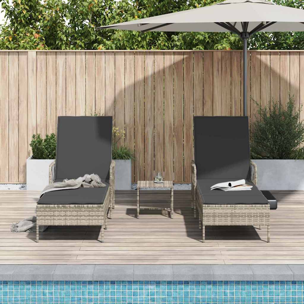 Sonnenliege 2-Person 2 pcs Hellgrau 35 x 35 x 32cm Poly-Rattan