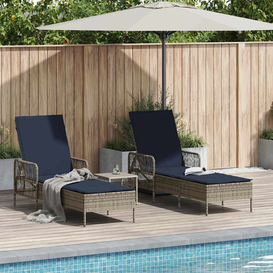 Sonnenliege mit Kissen 2 pcs Grau 35 x 35 x 32cm Poly-Rattan