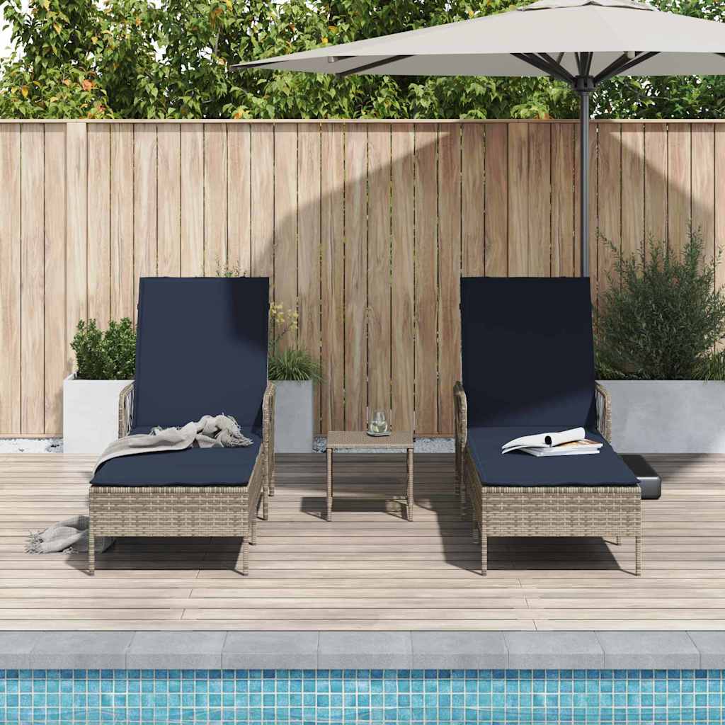 Sonnenliege mit Kissen 2 pcs Grau 35 x 35 x 32cm Poly-Rattan