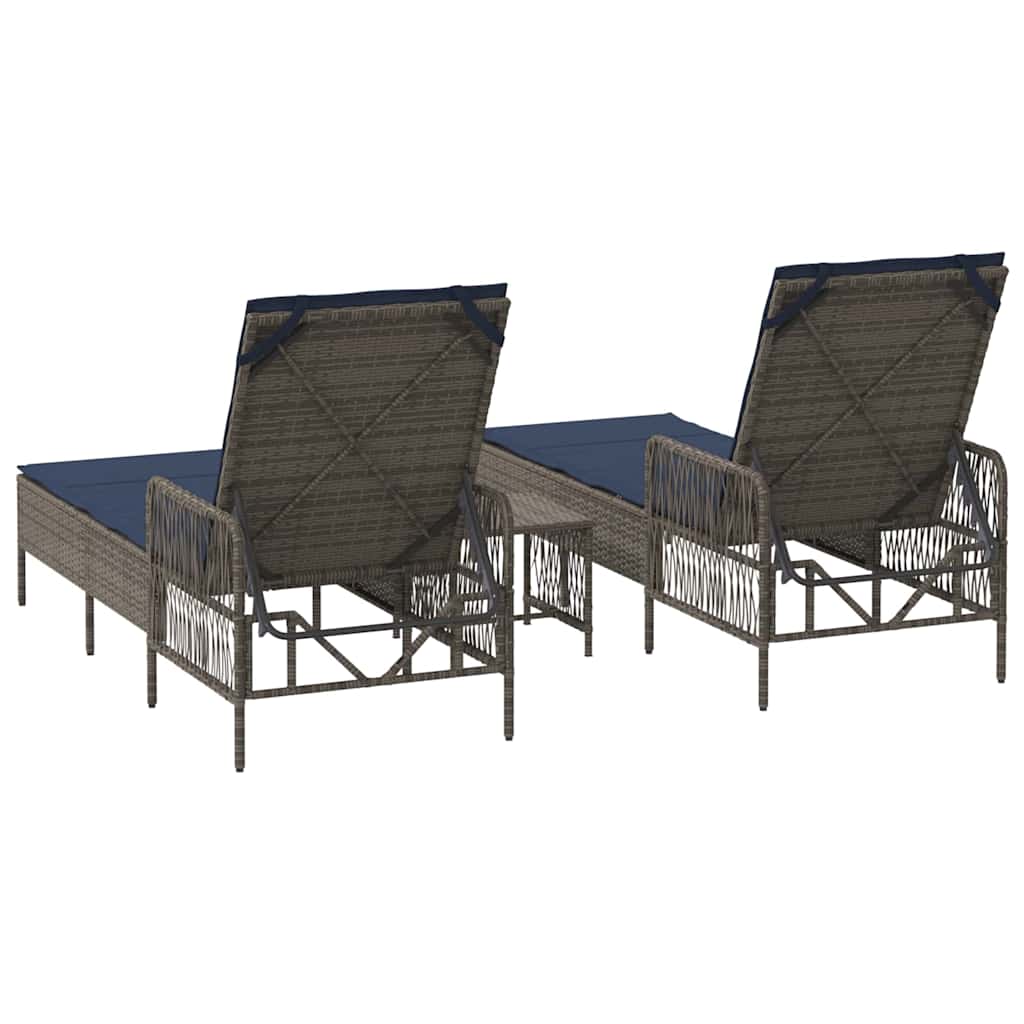 Sonnenliege mit Kissen 2 pcs Grau 35 x 35 x 32cm Poly-Rattan