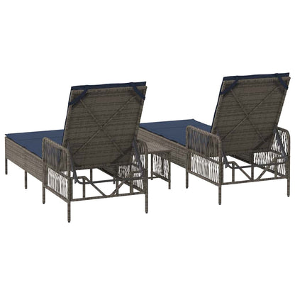Sonnenliege mit Kissen 2 pcs Grau 35 x 35 x 32cm Poly-Rattan