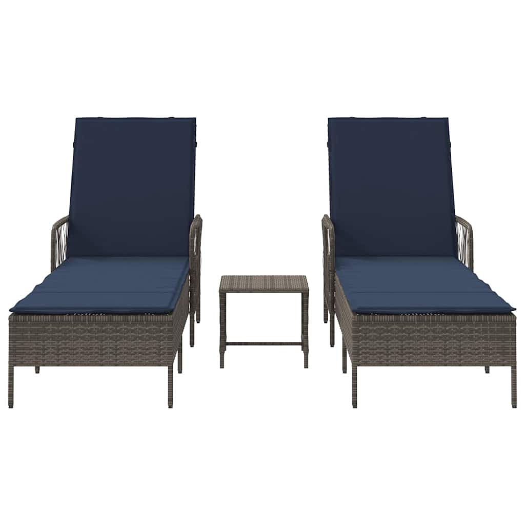 Sonnenliege mit Kissen 2 pcs Grau 35 x 35 x 32cm Poly-Rattan