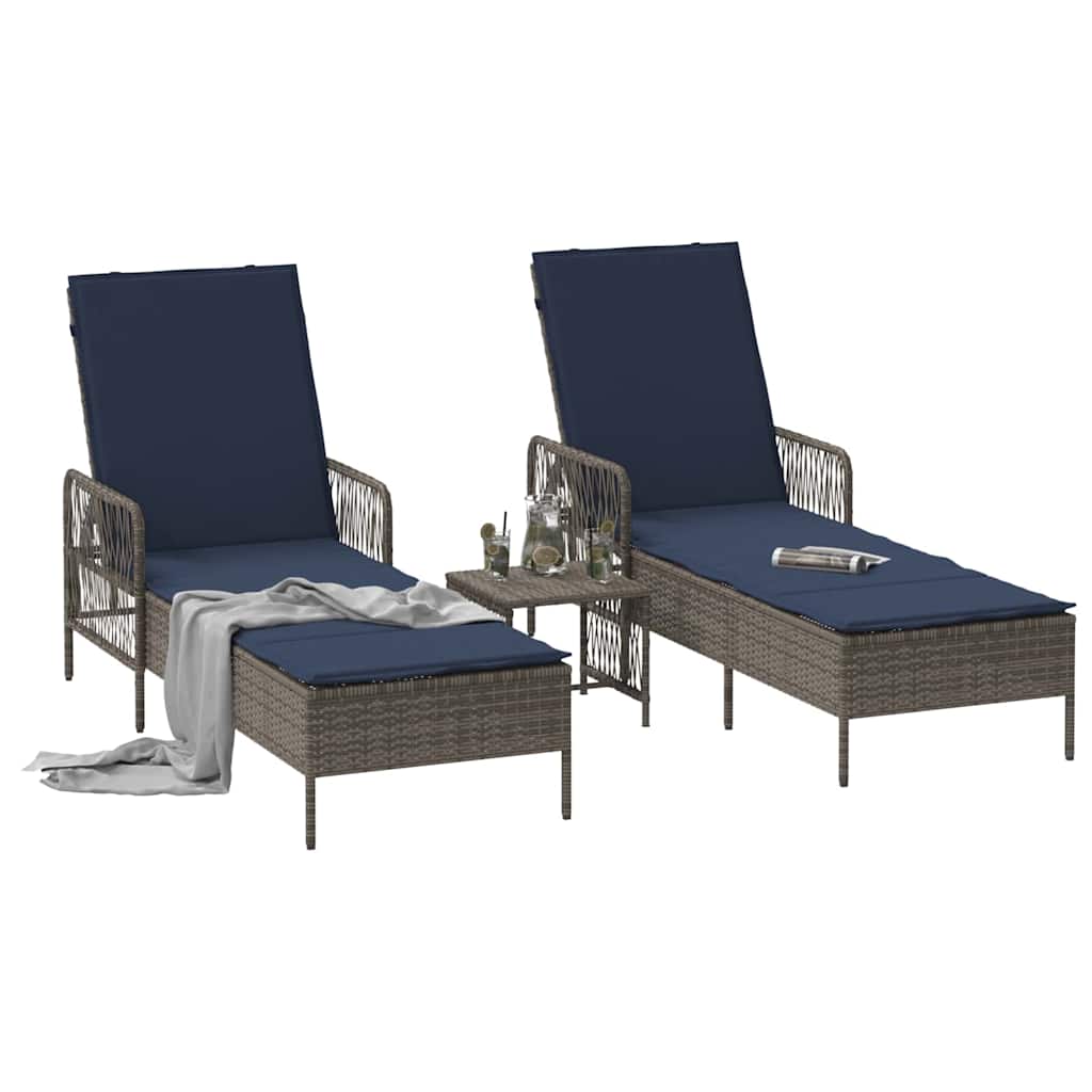 Sonnenliege mit Kissen 2 pcs Grau 35 x 35 x 32cm Poly-Rattan