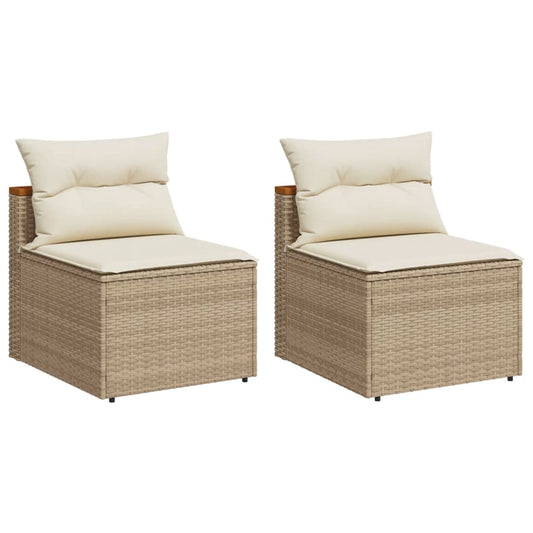 Gartensofas ohne Armlehnen mit Kissen 2 Stk. Beige Poly Rattan