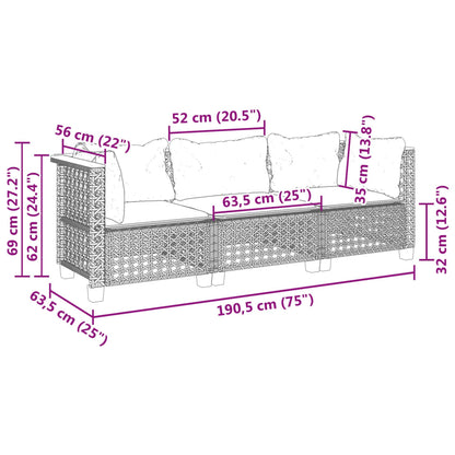 Gartensofa mit Kissen 3-Sitzer Beige Poly Rattan