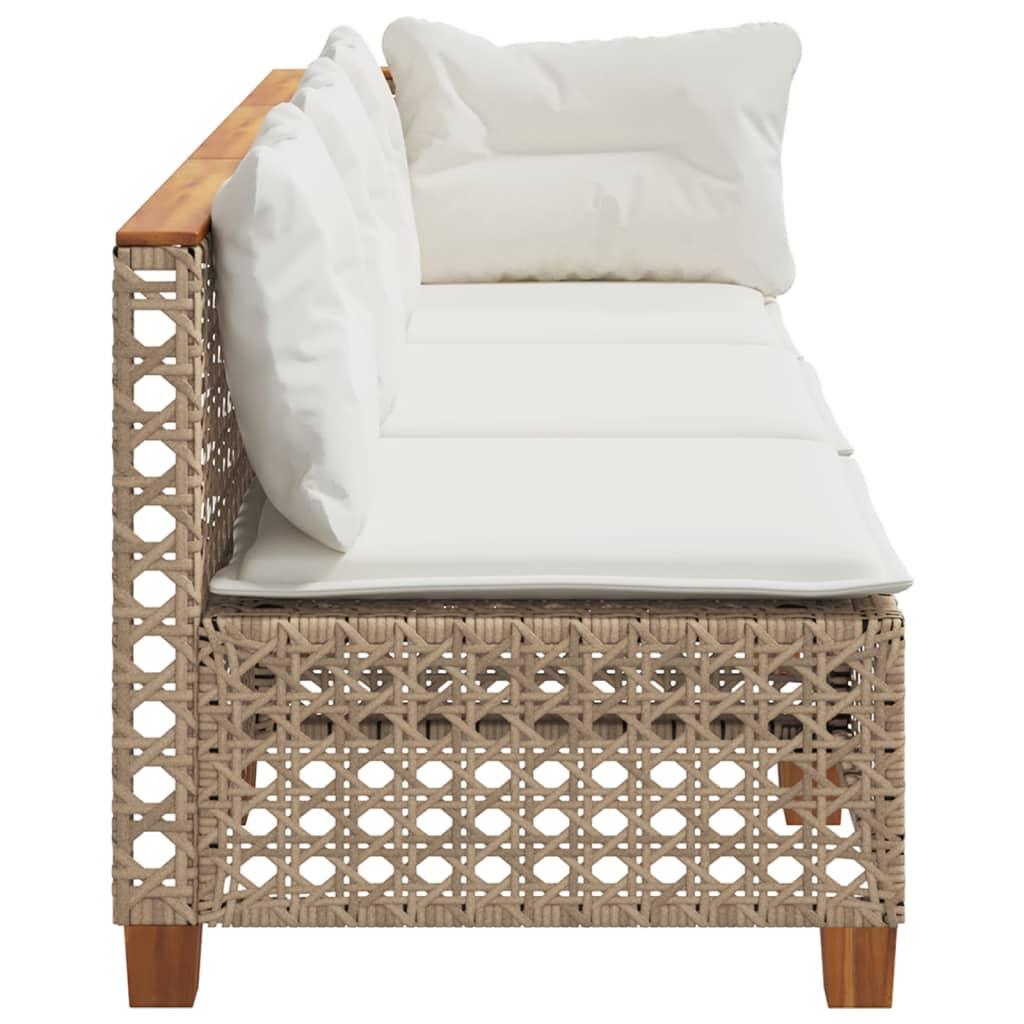 Gartensofa mit Kissen 3-Sitzer Beige Poly Rattan