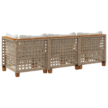Gartensofa mit Kissen 3-Sitzer Beige Poly Rattan