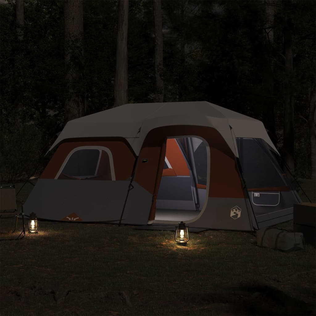 Familienzelt mit LED 9 Personen Hellgrau Orange Quick Release