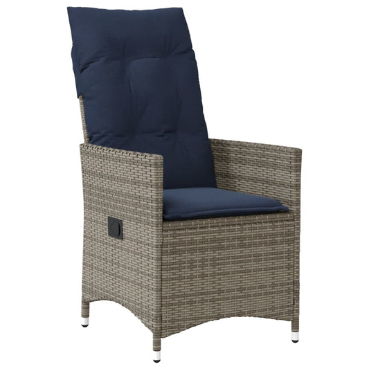 Gartensessel Verstellbar mit Kissen Grau Poly Rattan