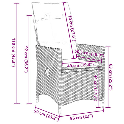 Gartenstühle Verstellbar 2 Stk. mit Kissen Grau Poly Rattan