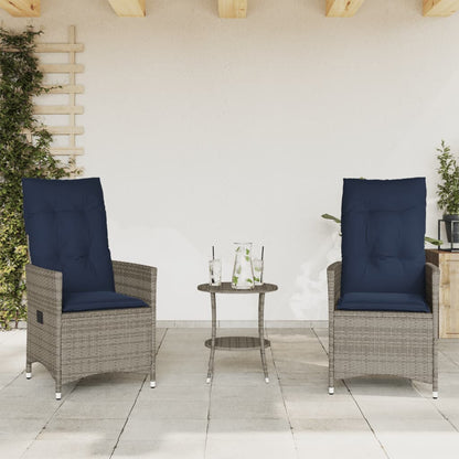 3-teiliges Bistro-Set mit Kissen Grau Poly Rattan