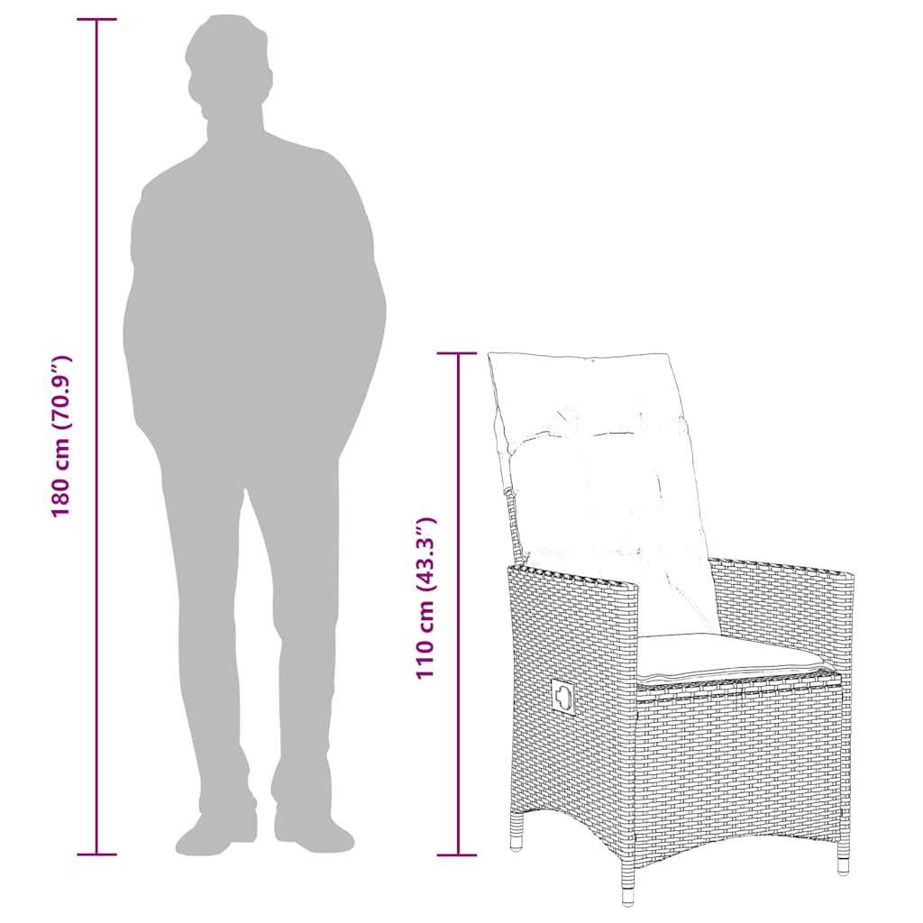 3-teiliges Bistro-Set mit Kissen Grau Poly Rattan