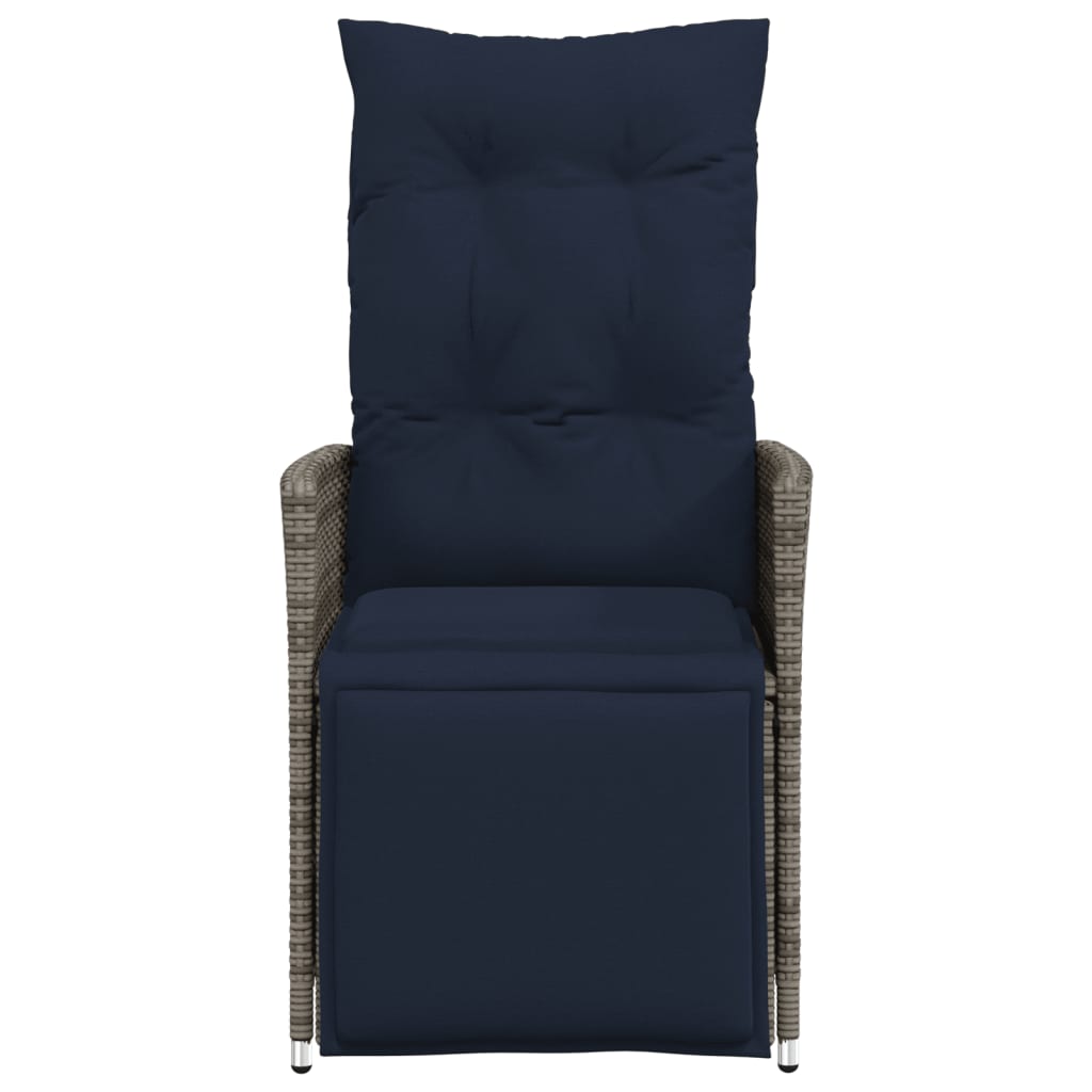 Gartensessel Verstellbar mit Kissen Grau Poly Rattan