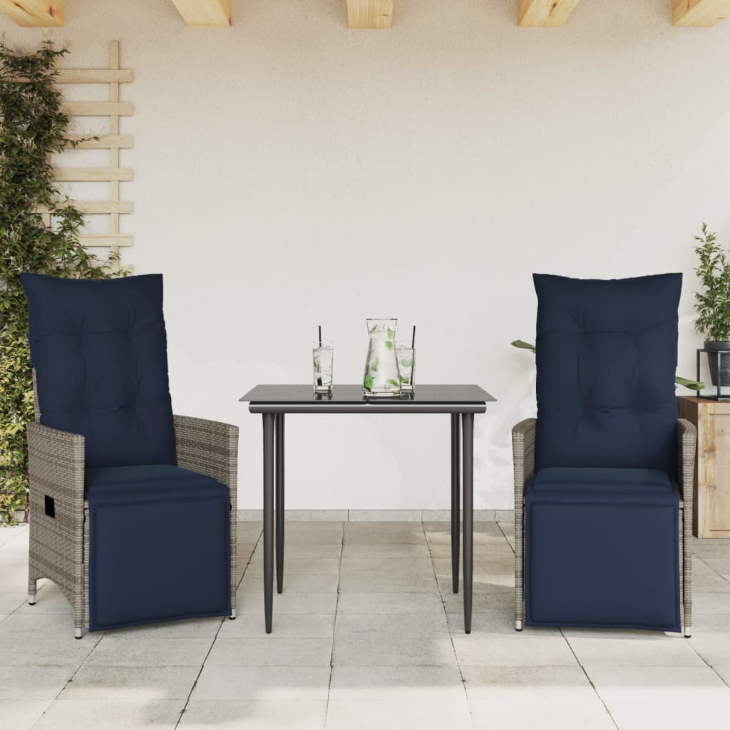 Gartenstühle Verstellbar 2 Stk. mit Kissen Grau Poly Rattan