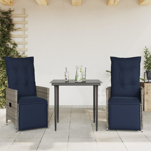 Gartenstühle Verstellbar 2 Stk. mit Kissen Grau Poly Rattan